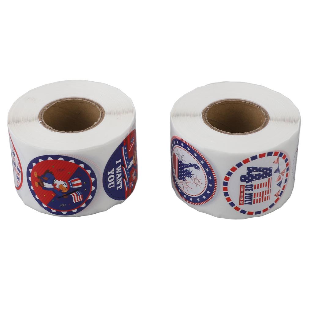 2 Rolls Sticker Patriotic Theme Self Adhesive Sticker Round Cartoon Stickers for Gift Wrapping Envel