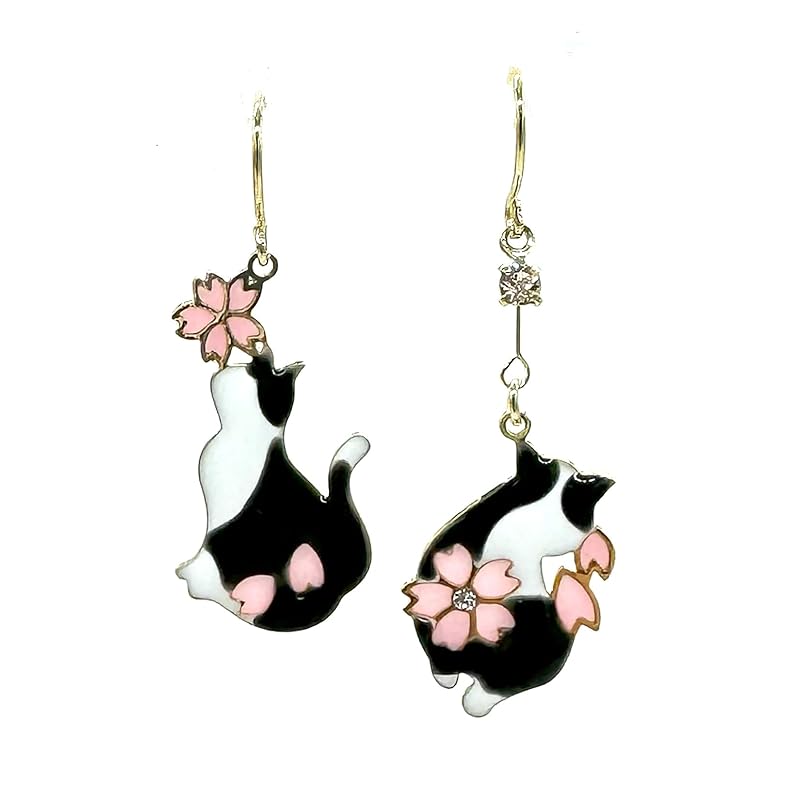 

[Jewelry Shop M] ladies earrings titanium post Japanese pattern cherry blossoms asymmetry accessories Compatible with metal allergies made in Japan