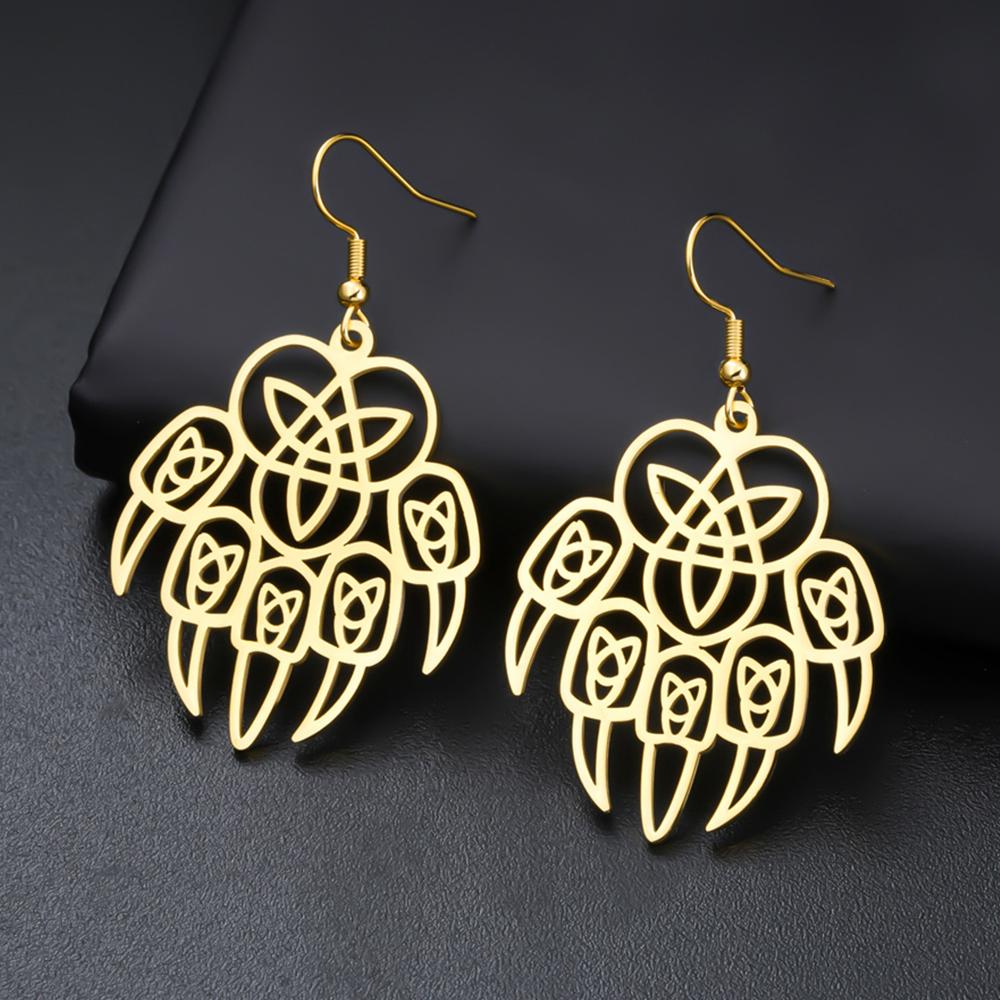 Wolf Paw Celtics Knot Drop Earrings for Women Bear Claw Gothic Dangle Earrings Stainless Steel Jewelry Religious Amulet Gifts
