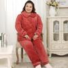 Mei Ji Yun Women's Plus Size Quilted Flannel Pajama Set - Cozy Three-Layer Design for Home Wear
