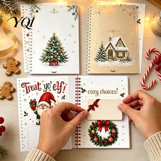 Portable Gift Card Case Christmas Book, 8x6 Inch Spiral Bound Holiday Keepsake Booklet, Organizer Holder Merry Greeting Album for Xmas Party Supplies