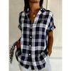 Camisa de Manga Corta para Mujer de Verano Camisa Estampada a Cuadros 3D Camisa Casual para Mujer Talla Grande