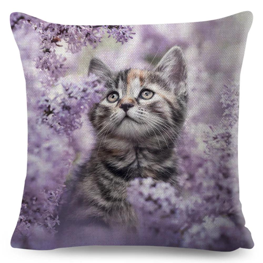 Funny Cute Cat Cushion Cover Decor Lovely Pet Animal Print Pillowcase Polyester Throw Pillow Case for Sofa Home Car 45x45cm