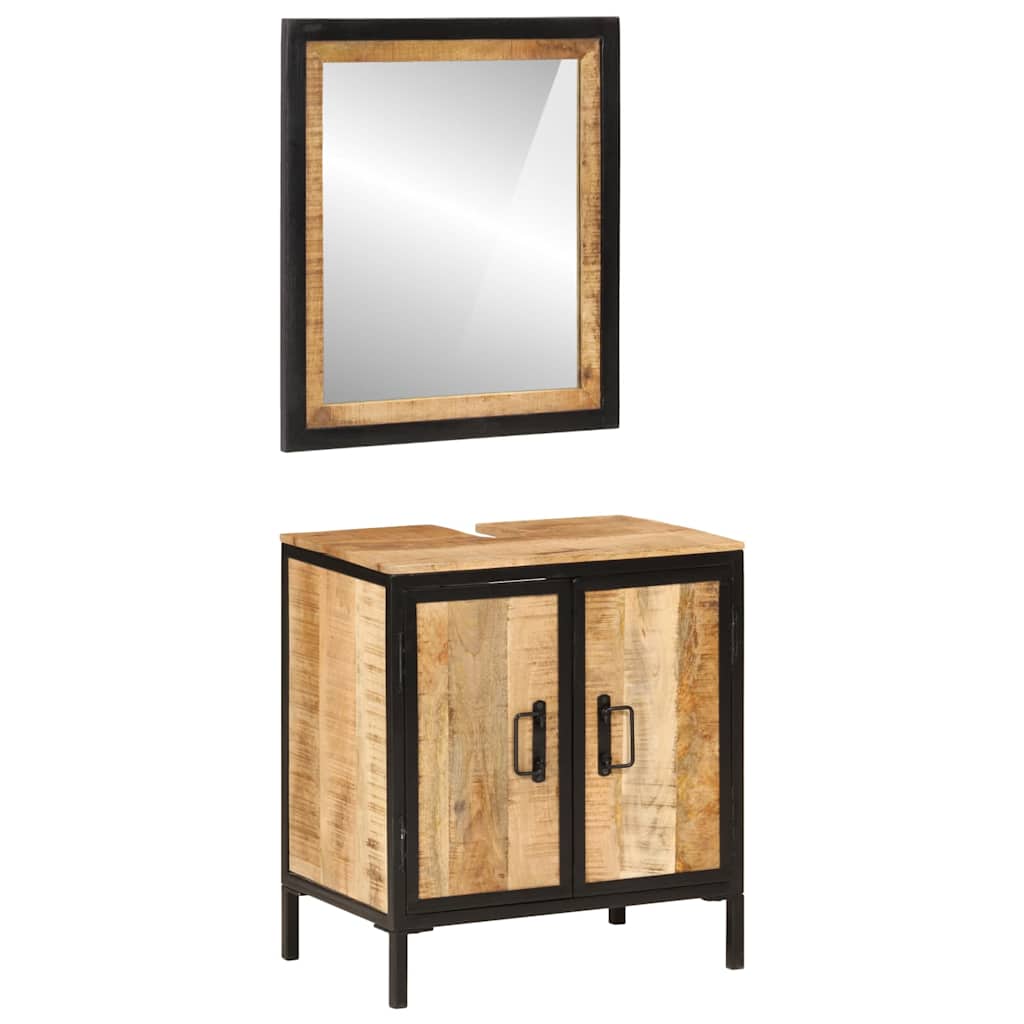 2 Piece Bathroom Furniture Set Iron and Solid Mango Wood