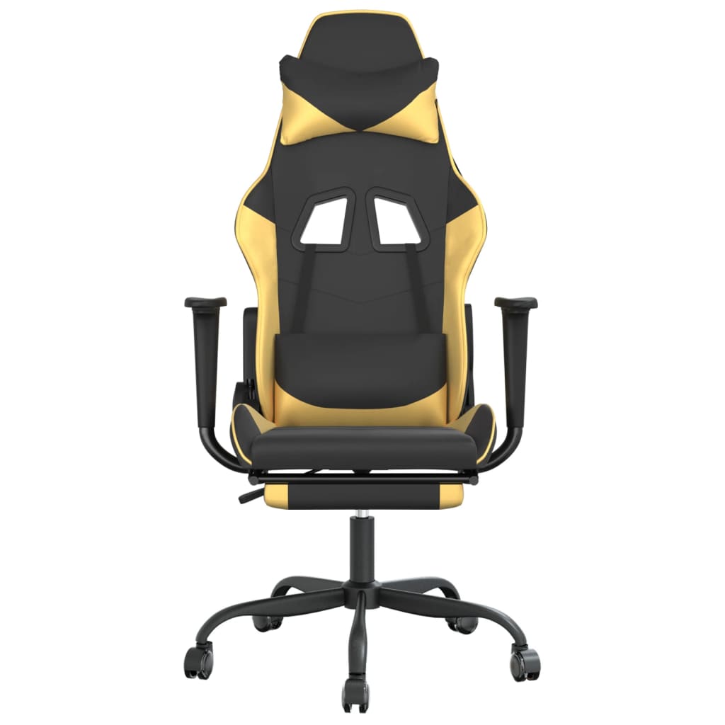 Vidaxl Gaming Armchair with Footrest, Black and Gold, Faux Leather