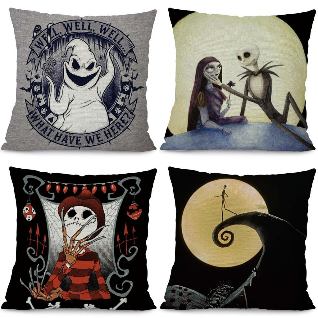 Beautiful Ghost Head Design Cushion Cover For Home Decoration Cotton Linen Material Invisible Zipper Closure