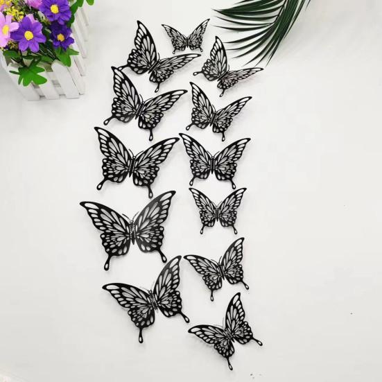 12Pcs/Set Wall Sticker 3D Hollow Butterfly Design Lightweight Easy Installation Home Decals Bedroom Living Room Birthday Party Decor