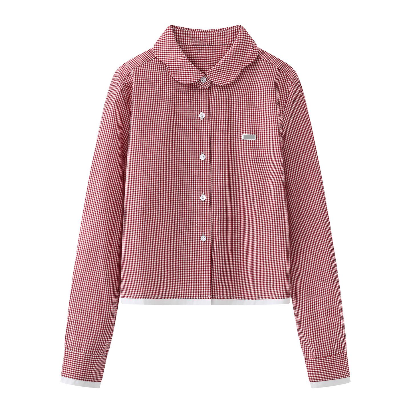 

In Stock: Spring 2026 Women s Patchwork Striped Long Sleeve Shirt - Sweet, Cool, and Fashionable Style Small красный