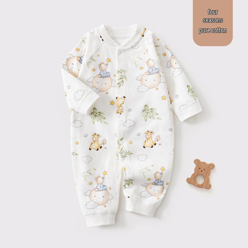 Pure Cotton Baby Romper: Open Front, Class A, for 0-12 Months, Spring/Autumn, Newborn Outerwear, Crawling Suit, Single-Layer Base.