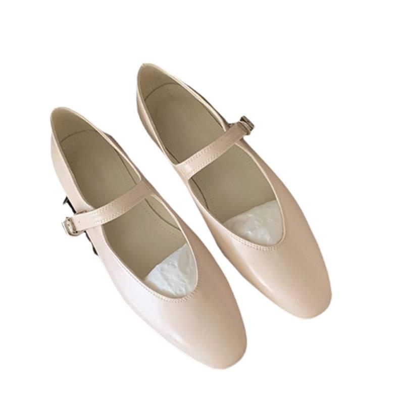 Leather French retro round head white Mary Jane women's shoes temperament shallow mouth versatile single shoes women's flat bottom