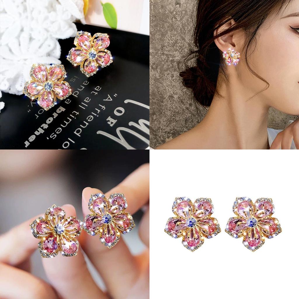 Rose Flower Zircon Earcuffs With Silver Needle For Fashionable Jewelry Enthusiasts