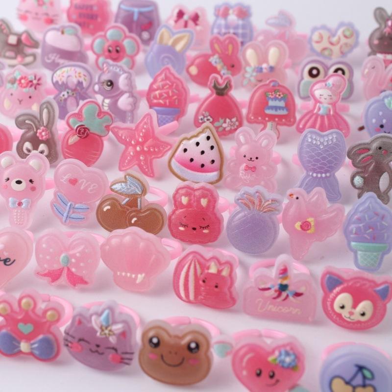 10pcs Multicolored cartoon resin children's ring, sweet flower ring, matte finger ring