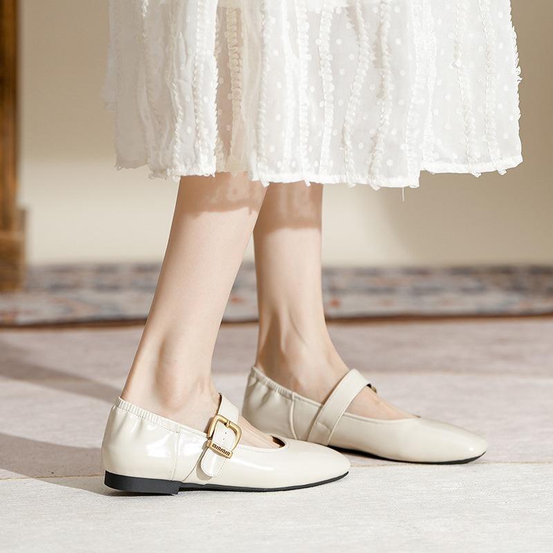 Spring New Flat-soled Single Shoes Women's Head Versatile Retro One-word Buckle Belt Temperament Commuter Mary Jane Shoes