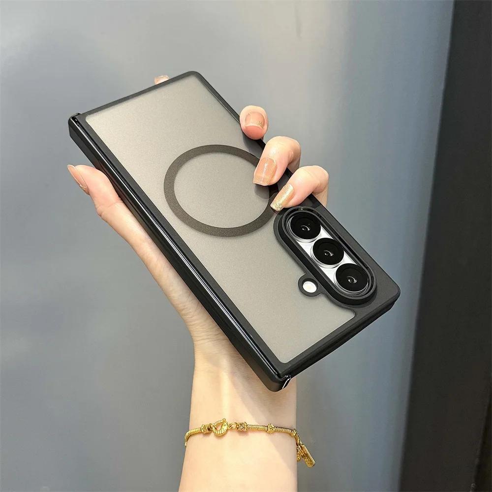 Transparent Magsafe Magnetic Hinge Shockproof Protection Phone Case for Samsung Galaxy Z Fold 7 Fold 6 Fold 5 Fold 4 Clear Cover