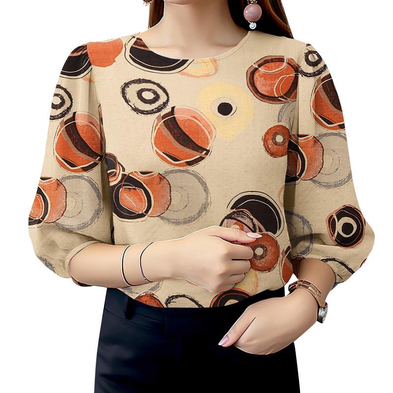 ZANZEA Dame Casual Rund Hals 3/4 Erme Løs Print Bluse