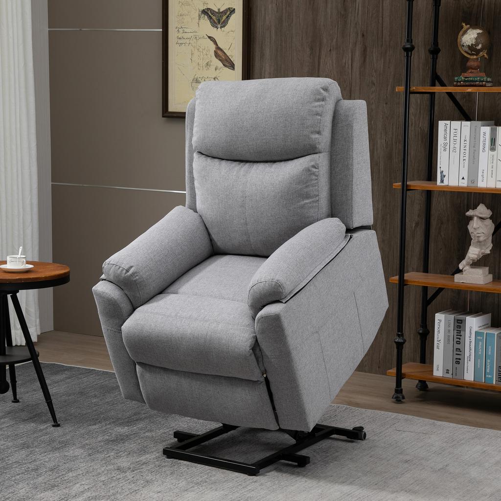 Rising Armchair With Standing Aid Electric Reclining Function Remote Control Pocket Spring Core Up To 120 Kg Gray