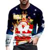 Men's Long Sleeve 3D Printed Santa Claus Cartoon Printed Tops Christmas Party Casual Men's Fashion Round Neck Long Sleeve