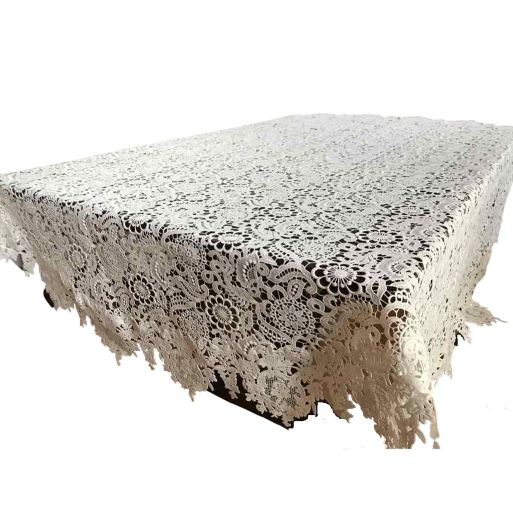 Vivienne Round Fibranche Series Embroidered Lace Round Table Runner WK1950N1 (Vivienne) [100cm Tablecloth, Off-White]