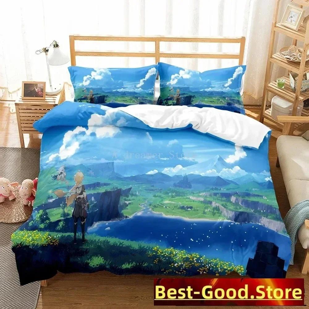 Genshin Impact Bedding Set Duvet Cover Sheet Printed Bed Set Pillowcase Bed Full Queen King Size Comforter Bedroom