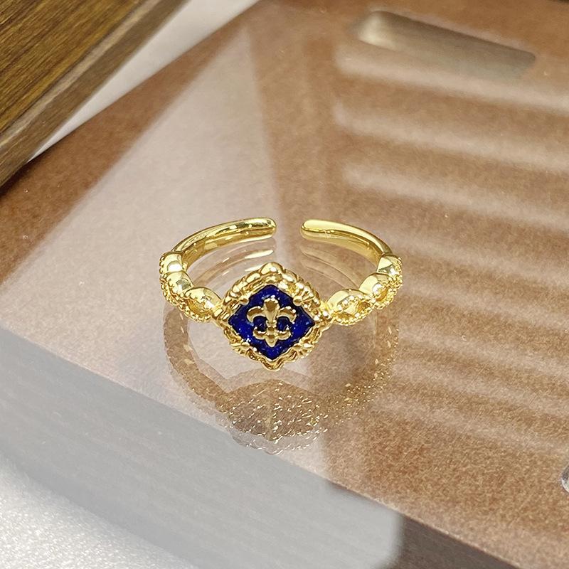 Medieval Vintage Retro Colored Enamel Open Ring Women'S Niche High-End Light Luxury Personality Ring