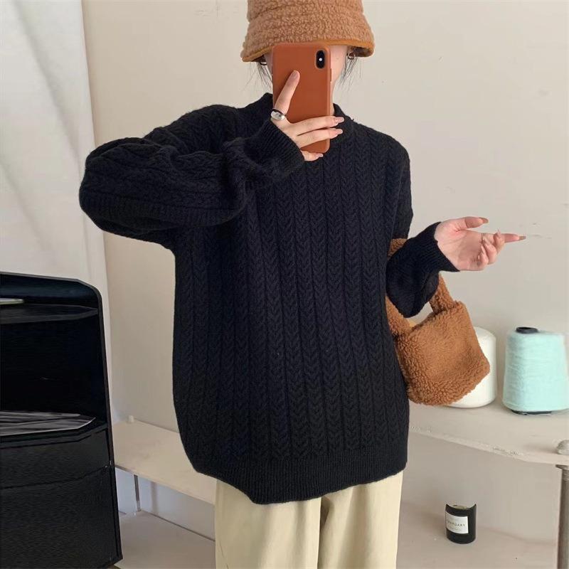

Soft waxy round neck twist pullover women s top autumn and winter new retro lazy premium knitted sweater women s clothing one size fits all чорний
