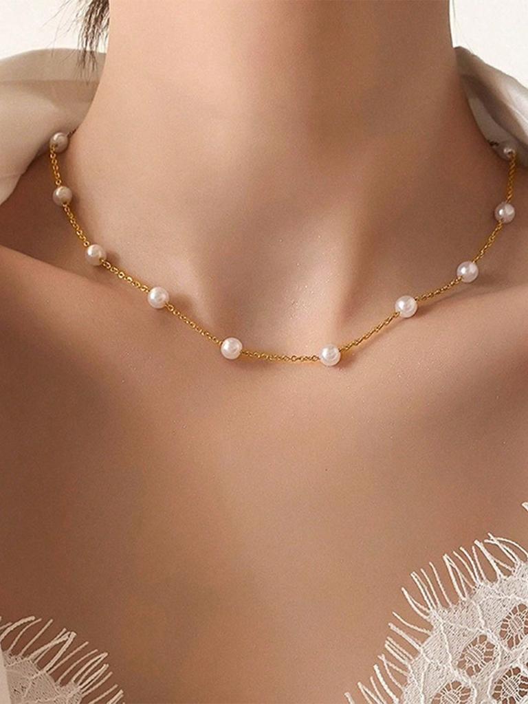 1pc Pearl Necklace Fashionable Collarbone Chain