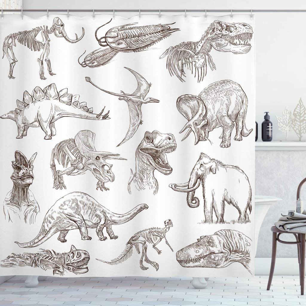 Dinosaur Shower Curtain For Bathroom, Funny Jurassic Dino World Park Shower Curtain Sets Bathtub Decor With Hooks Waterproof