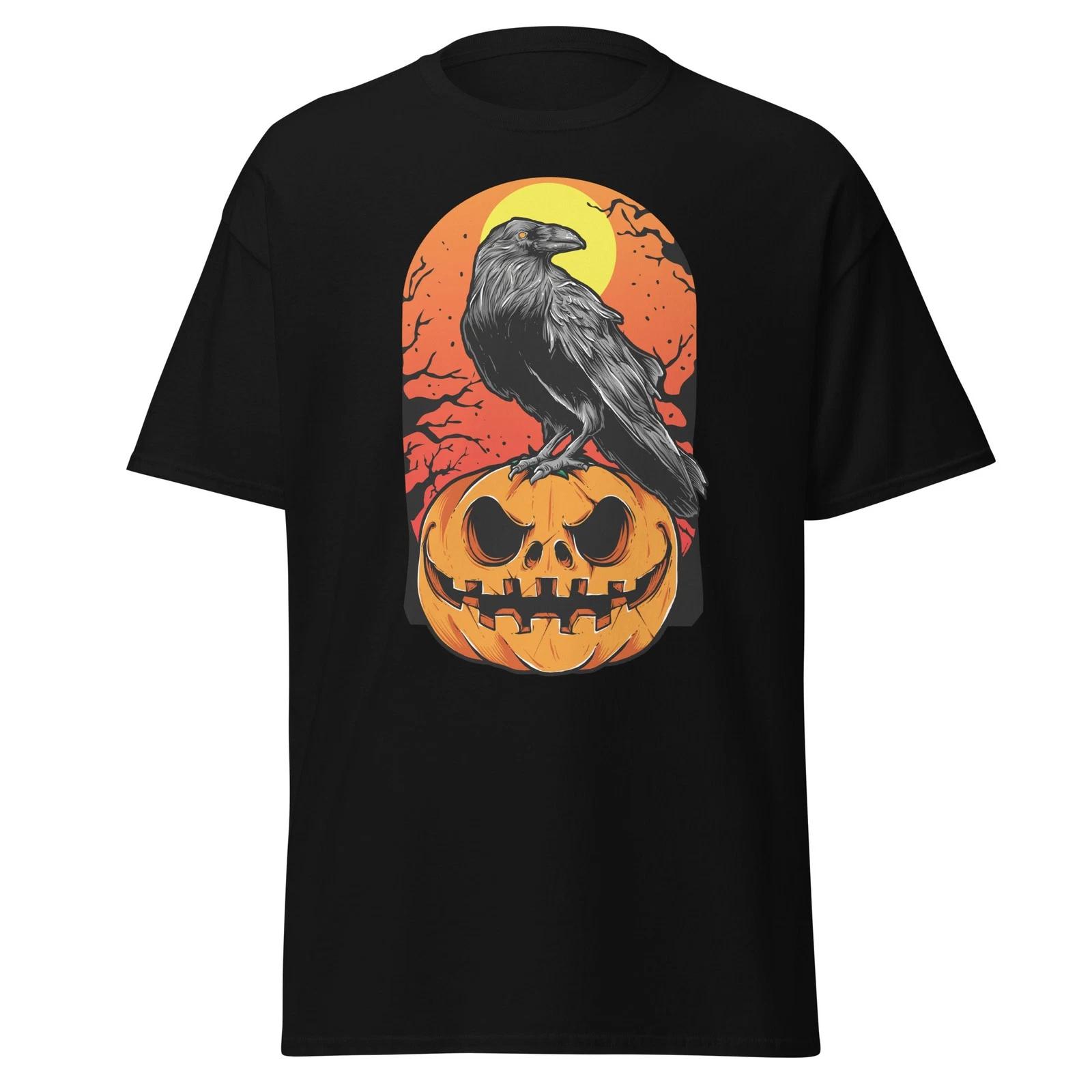 Crow & Jacklantern Unisex Classic 100% Cotton T-shirt Mens Tees Top Halloween 2XL