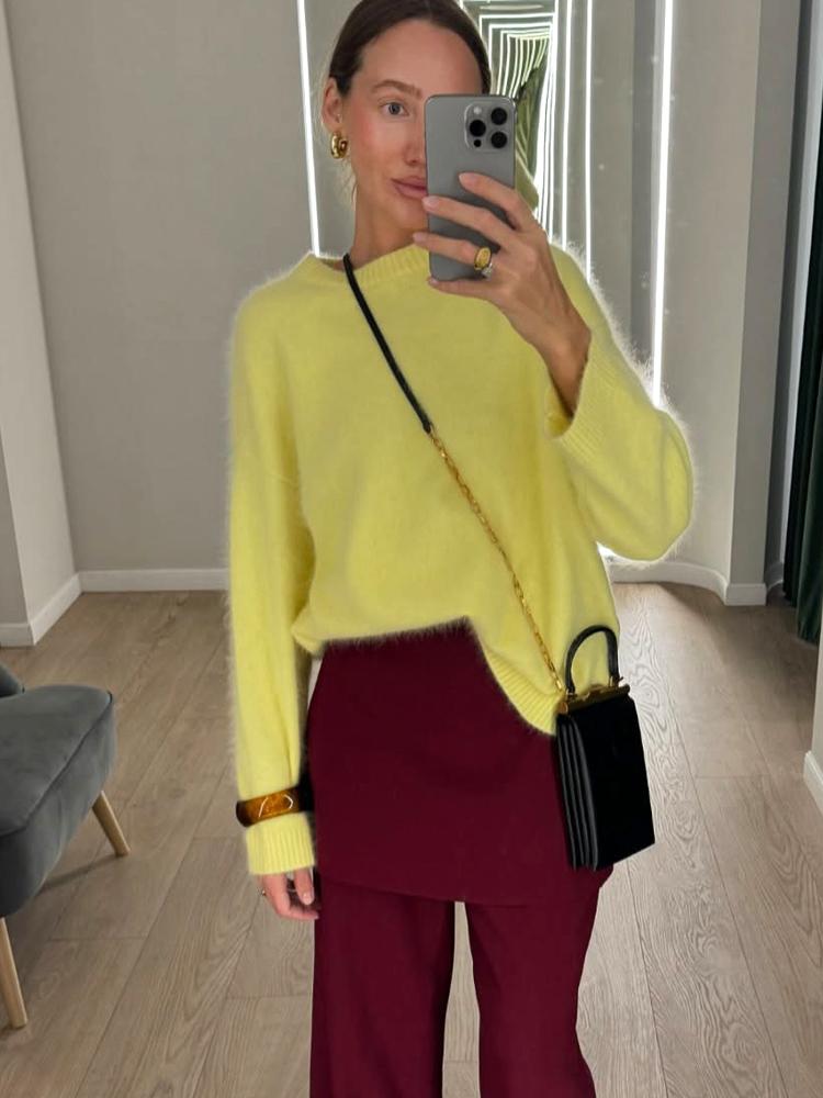 Autumn Winter Women's Knitted Sweater Wool Mohair Thin Gray Jumper Oversize Basic Pullover Women Red Vintage Sweaters for Women
