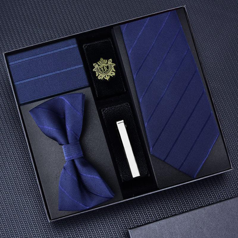 Tie Five-Piece Men S Business Dress 8Cm Tie Blue Zipper Black Hand Tie Square Scarf Cufflinks