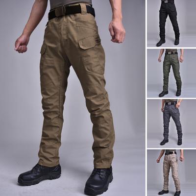 Men Cargo Pants with Multi Pockets Straight Leg Outdoor Training Trousers Mid