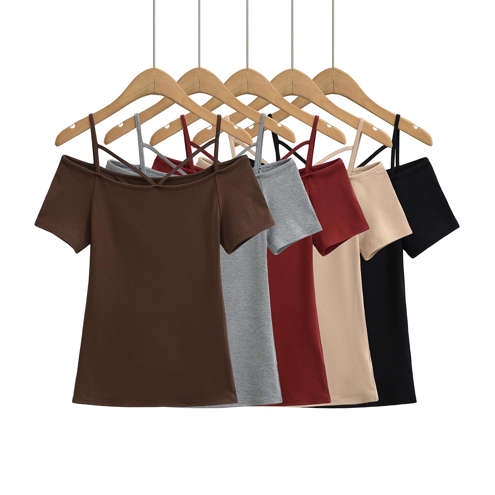 

2025 Spring/Summer Pure Desire Sexy Off-Shoulder Camisole Short-Sleeve Top Small