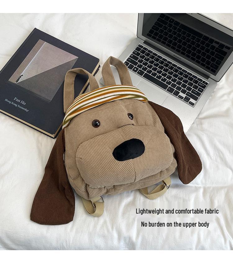 Kids' Corduroy Cartoon Puppy Backpack - Large Capacity, Cute Design for Boys & Girls, Perfect for Autumn/Winter