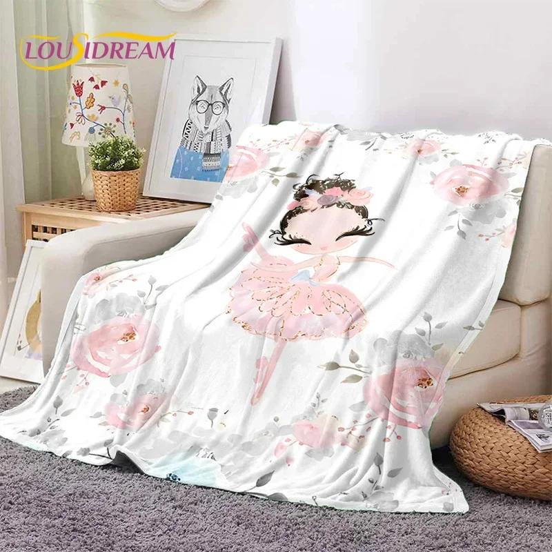 Urocza Dziewczynka Baletnica Wróżka Kreskówkowa Miękki Koc Flanelowy do Łóżka Sypialni Sofy Pikniku, Koc do Okrycia na Zewnątrz Rekreacja Prezent