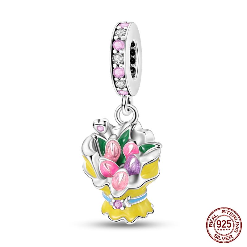 New Copper Fashion Spring Carnation Flower Parrot Charm Bead Suitable For 3Mm Bracelet Diy Fine Jewelry Gift Making