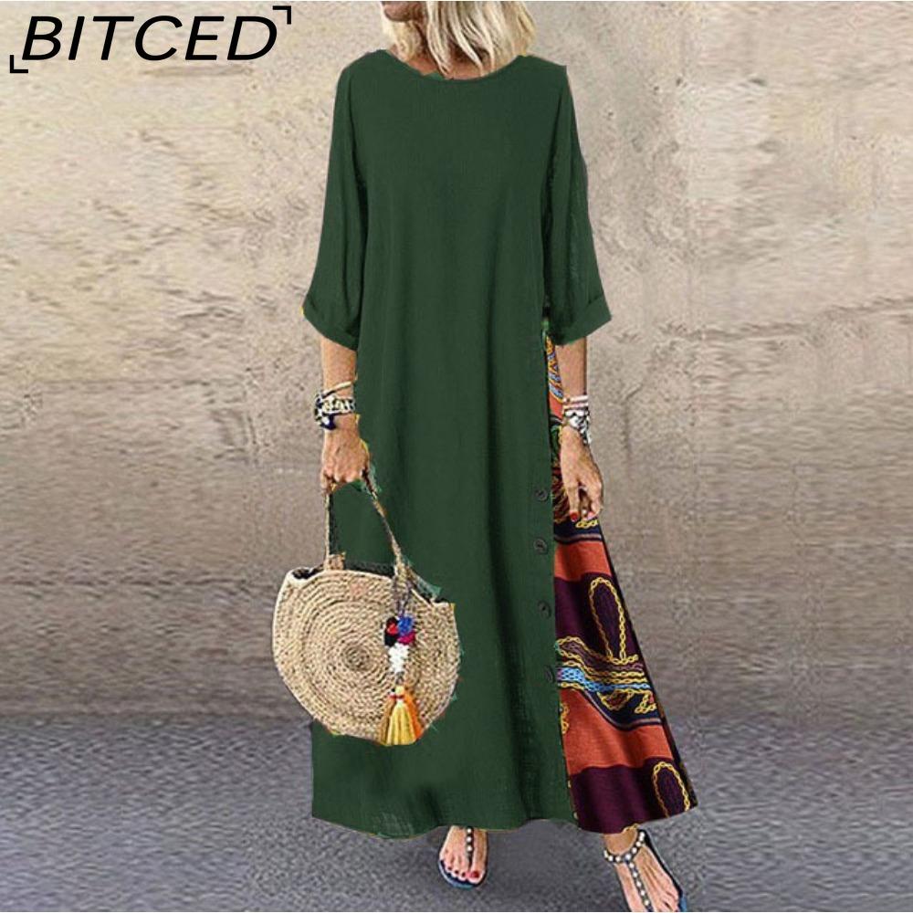 

BITCED 12 цветов Женское модное повседневное свободное платье макси с длинным рукавом и цветочным принтом для вечеринки больших размеров Vestidos Longos Robe XXXXXL армия зеленый