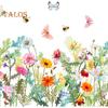Cartoon Plants Wall Sticker Waterproof Flower Grass & Butterfly Decals Vinyl Art Decoration Removable Background Stickers for Living Room Girls