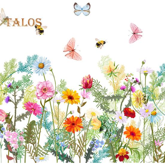 Cartoon Plants Wall Sticker Waterproof Flower Grass & Butterfly Decals Vinyl Art Decoration Removable Background Stickers for Living Room Girls
