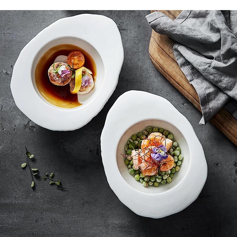 Simple White Special-shaped Ceramic Dinner Plate Salad Dessert Household Tableware Egg-shaped Insulation Bowl Kitchen