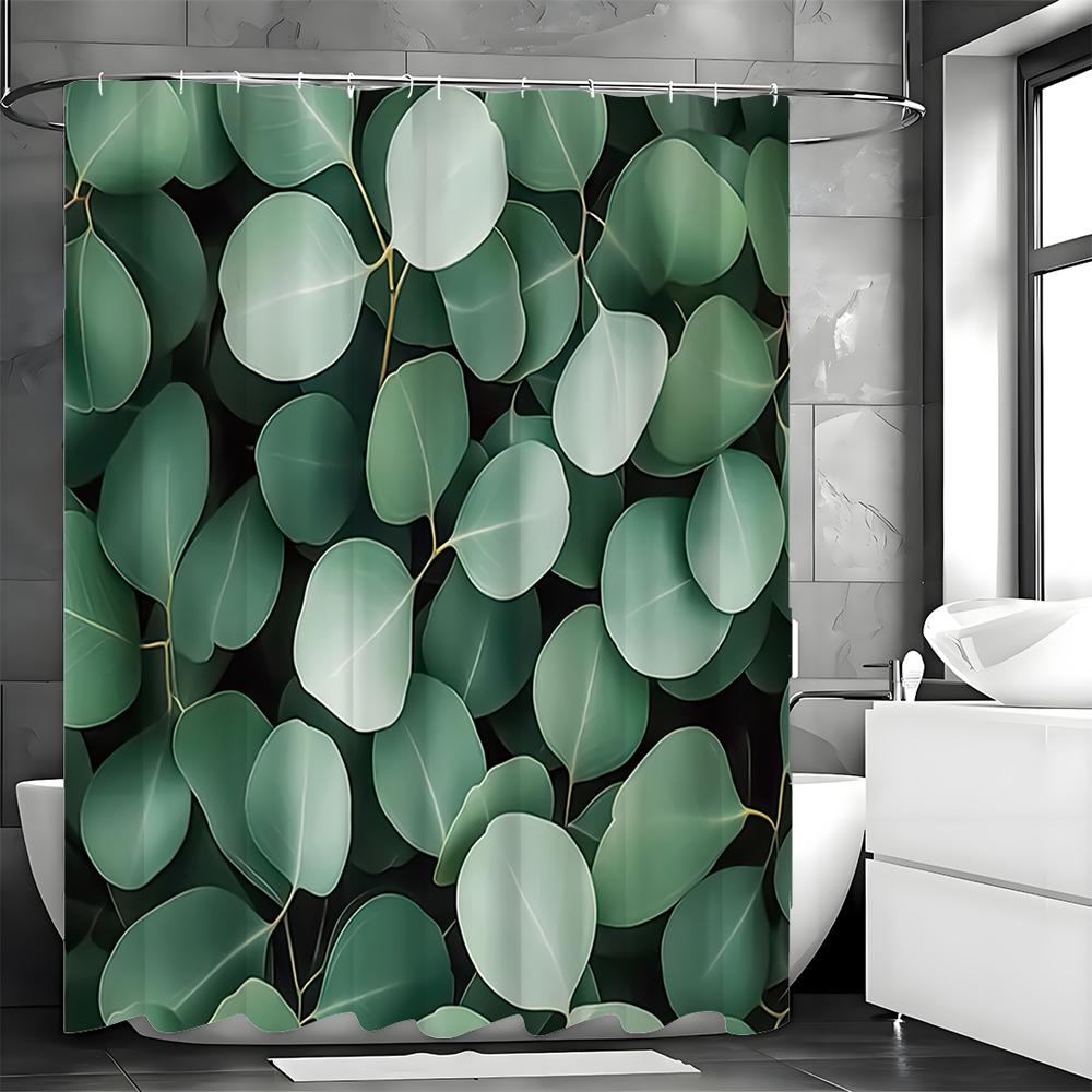 Green Leaf Shower Curtain, Bathroom Decorative Shower Curtain, Waterproof Shower Curtain with Hooks
