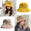 Faux Fur Plush Bucket Hat Furry Panama Hat Outdoor Fisherman Cap  Women