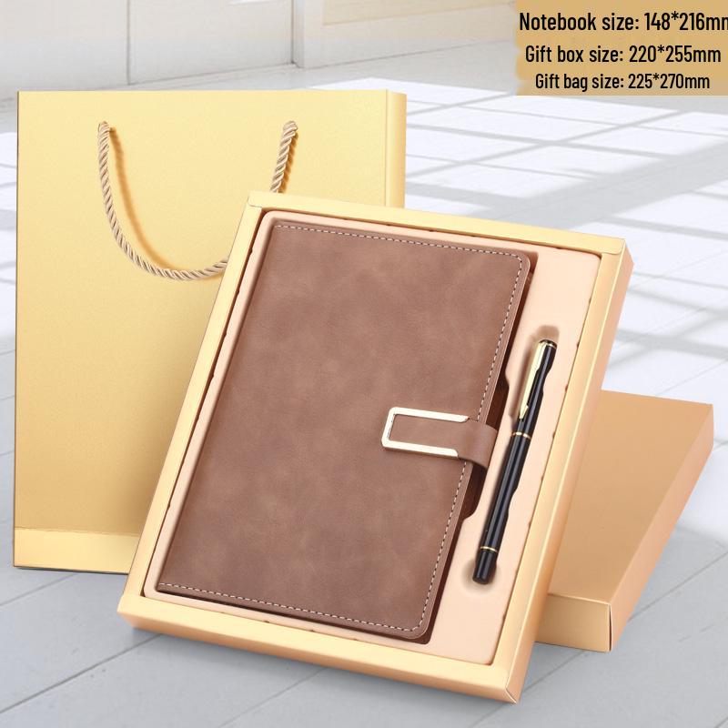 Men's Business Notebook with Printed Pages, Leather Cover, Magnetic Buckle, and Pen Holder. Perfect for Meeting Minutes and Office Use.