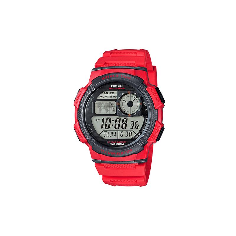 

Casio YOUTH Series-Disc Digital Display Fashion Trend Sports Waterproof Shi Ying Movement Resin Strap Japanese and Korean Watch Men s AE-1000W-4A червоний