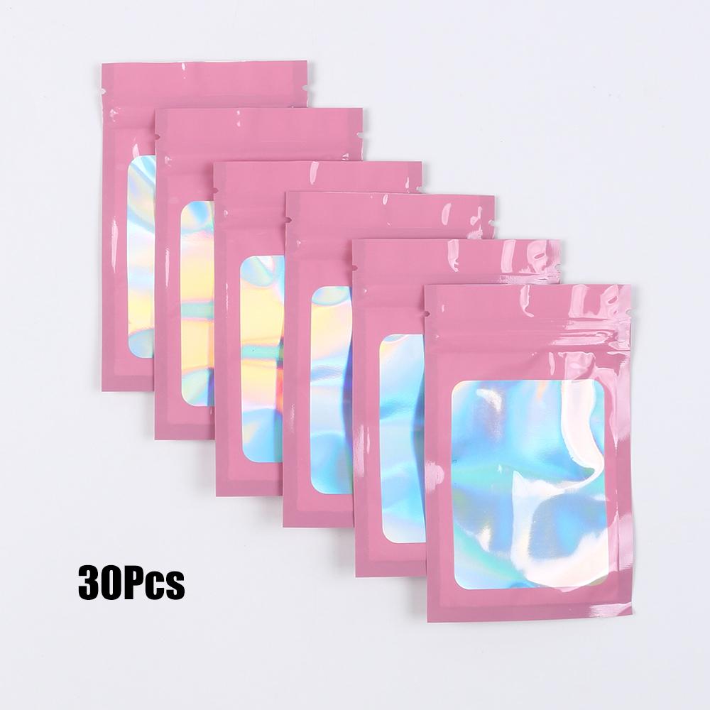 30 stuks Holografische Ziplock Zak Hersluitbaar Laser Plastic Afdichtbare Zakken Sieraden Voedsel Snoep Cadeau Kleine Bedrijfsverpakking