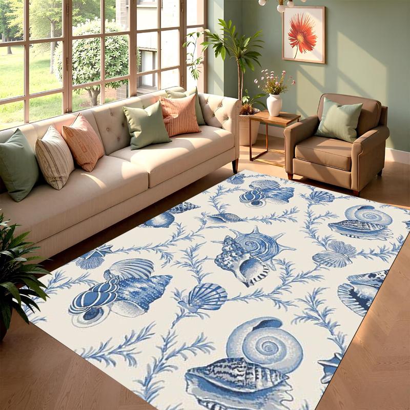Ocean Coral Shell Area Rug Carpet Mat Rug Home Decoration Beach Style Non Slip Floor Rug for Living Room Bedroom Decor