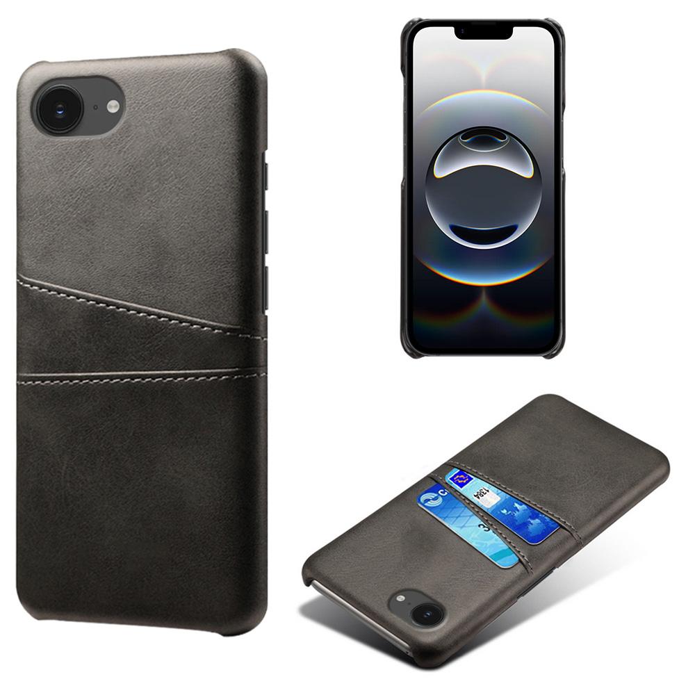 

For iPhone 16e Case Dual Card Slots PU Leather+Hard PC Phone Cover Black