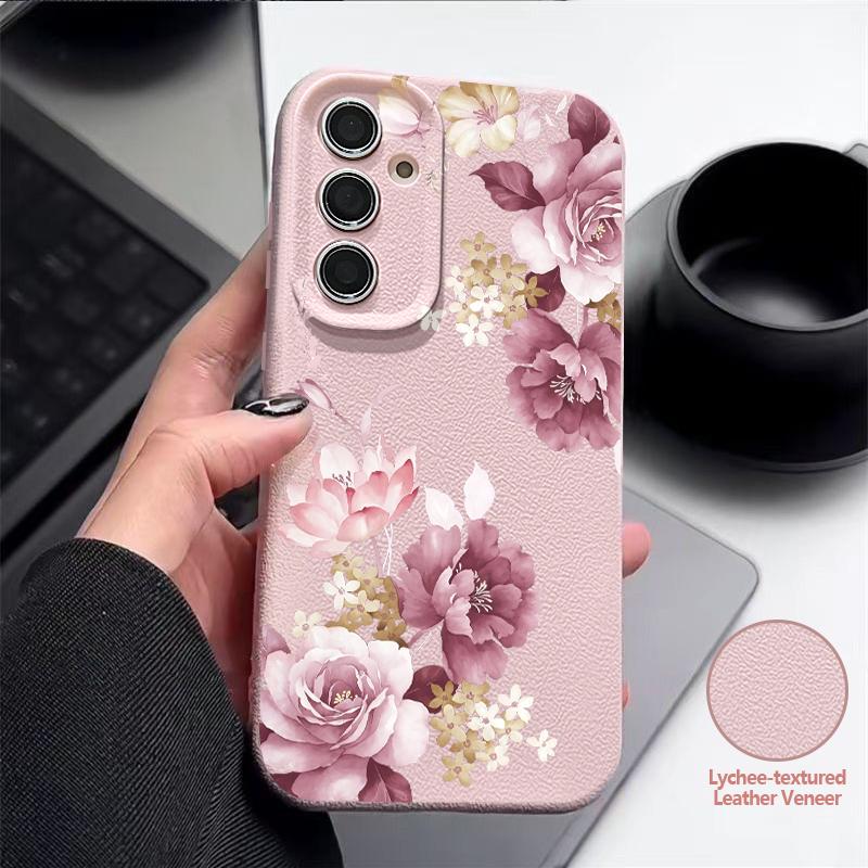 Luxury Flowers Print Case For Samsung S26 Ultra A57 A37 A17 A18 S25 S24 S23 S22 Ultra S21 FE A15 A35 A55 A16 A36 A56 5G Leather Texture Soft Cover