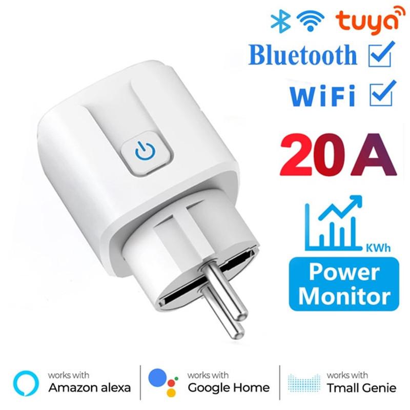 16A 20A EU Smart Socket WiFi Smart Plug Sockets Monitoring Timing Function Voice Control Works with Tuya APP Alexa Google Home