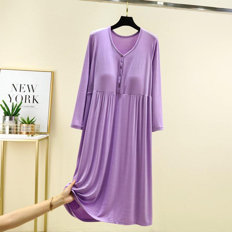 Women's Modal Long Sleeve Swing Dress with Chest Pads - Plus Size Casual for Spring, Summer, Autumn