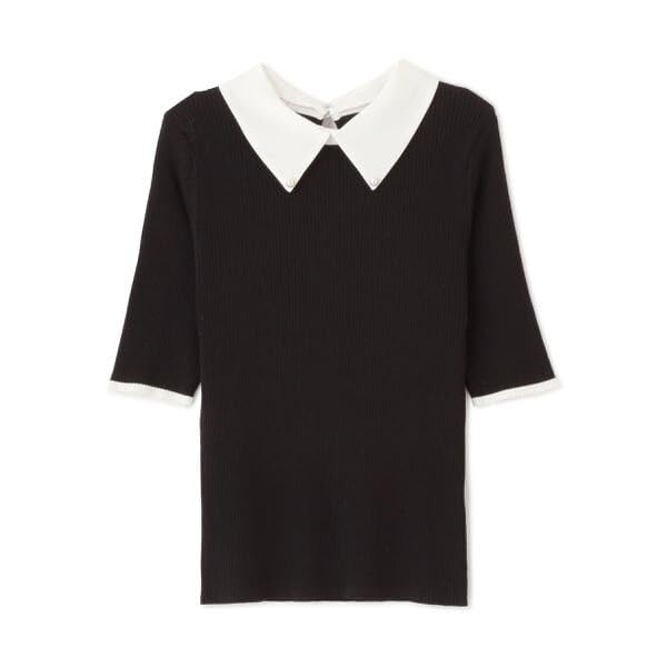 Proportion Body Dressing Collared Short Sleeve Ribbed Knit Black Women's 2-Way Sweater,